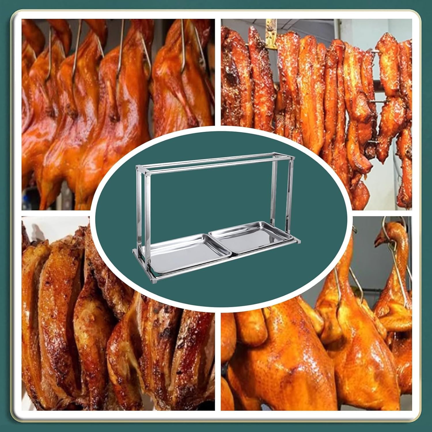 Rejilla de enfriamiento de Carne con Doble Bandeja, secador de Alimentos de Acero Inoxidable para asado de Res, fácil de Limpiar, Ganchos incluidos. (80cm 85cm)