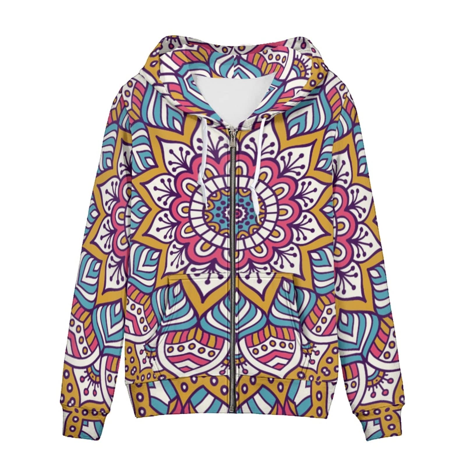 Felpa con cappuccio da donna con tasca, mandala, stampa leopardata, teschi oversize felpa con cappuccio a maniche lunghe S-Xxl, Fiore di mandala., XS