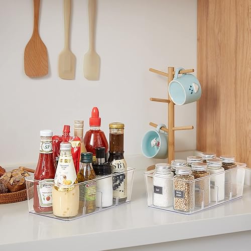 Miniatura 7 de Lifewit 4 cajas de plástico para almacenamiento de alimentos, con 3 divisores para bolsas de té, aperitivos, paquetes, bolsas, especias, ideal para