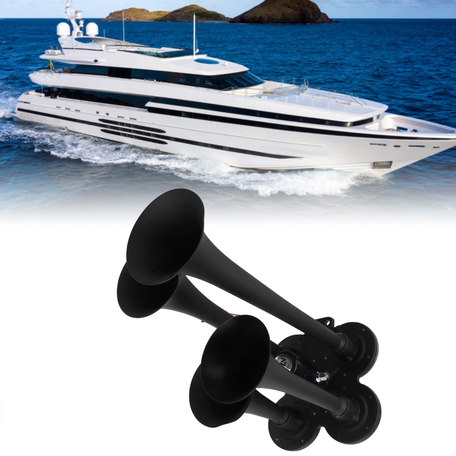 Kit de bocina de coche de 12 V con diseño de cuatro trompetas de 135 DB, metodo de bocina de aire súper ruidoso para ajuste universal en camiones, SUV, trenes y barcos,