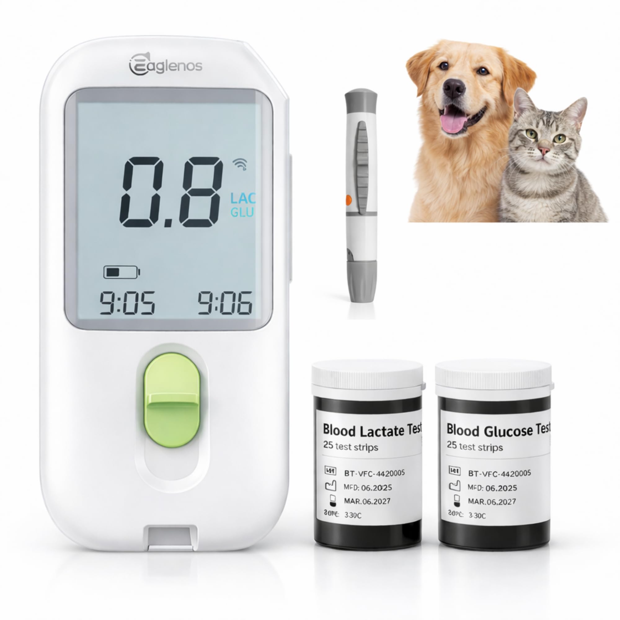 Pet Glucose & Lactate Monitor Kit, Pet Blood Analyzer for Dogs & Cats with Meter, 25 Glucose Strips & 25 Lactate Strips, Fast 10s Results, 0.8µL Sample for Horse Training, Equine Performance & Working Dog Training
