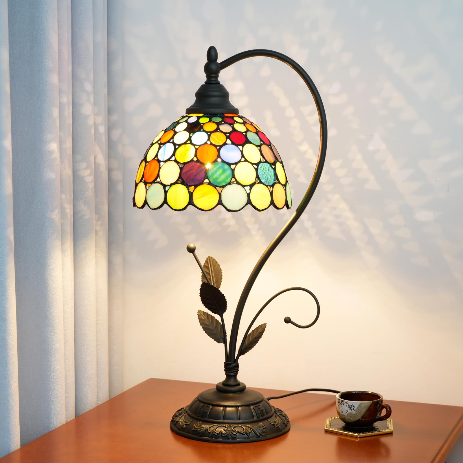 Blivuself Tiffany Table Lamp Multicolored Stained Glass Lamp Tiffany Style S Leaves Vintage Desk Light for Bedside Living Room Office Dormitory Dining Room