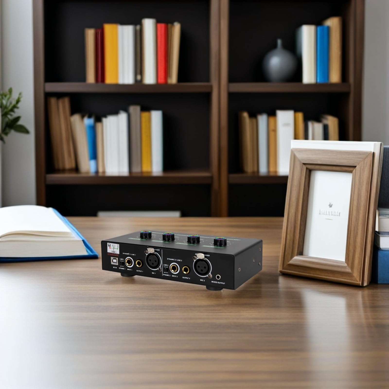 2 kanal Sprachchat Mixer mit Echo Steuerung Kunststoff und Metall Unterstützt Zwei Mikrofone Inklusive Kabelset für Live Streaming und Podcast in Schwarz