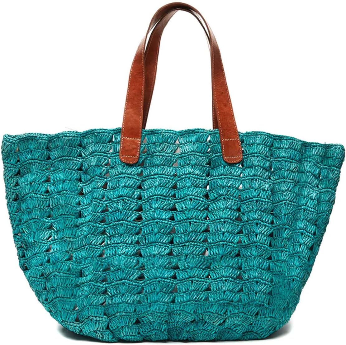 MAR Y SOL Paros Scalloped Open Crocheted Raffia Carryall Tote Beach Bag