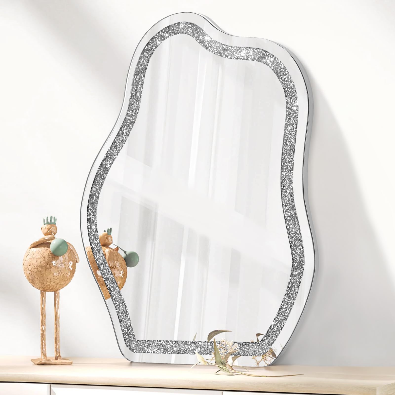 MHYTTFE Irregular Wall Mirror Brilliant Diamond Frameless Glass Mirror Decorative Mirror for Hallway Bathroom Bedroom Living Room 40x30cm