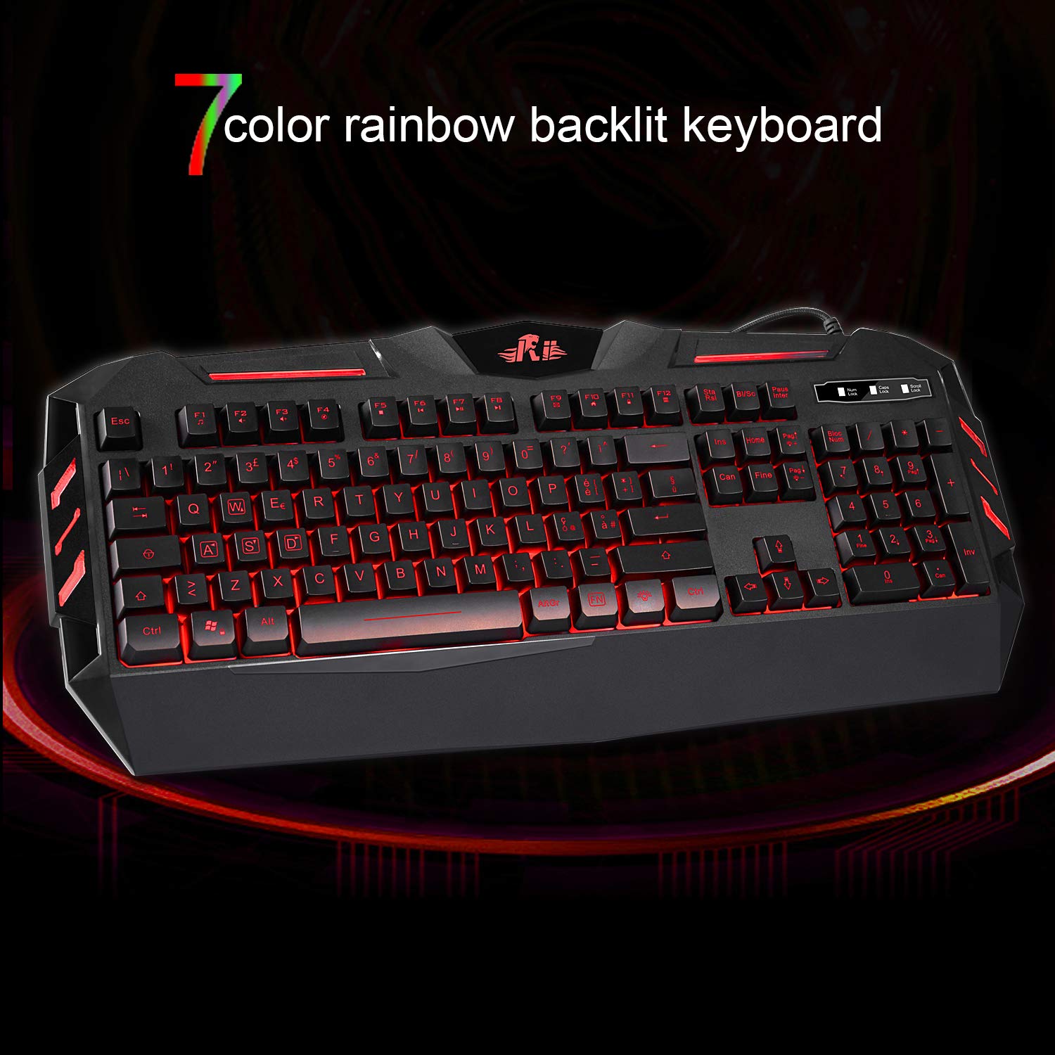 Rii Gaming RK900 (layout ITALIANO) - Tastiera italiana da gioco retroilluminata a LED (7 colori) con tasti multimediali, paragonabile a una tastiera meccanica