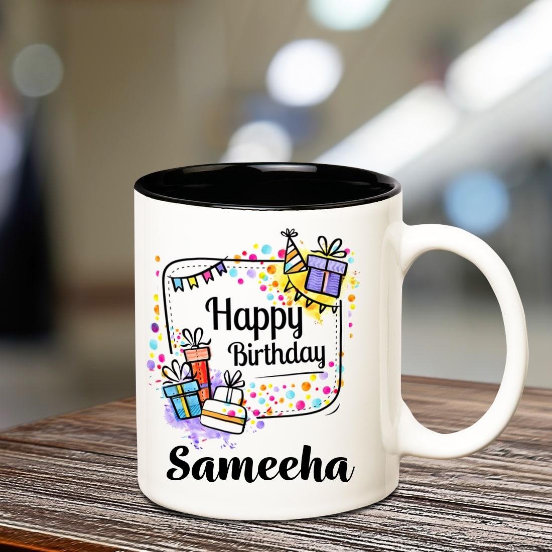 Huppme Happy Birthday Sameeha Inner Black Coffee Name Mug