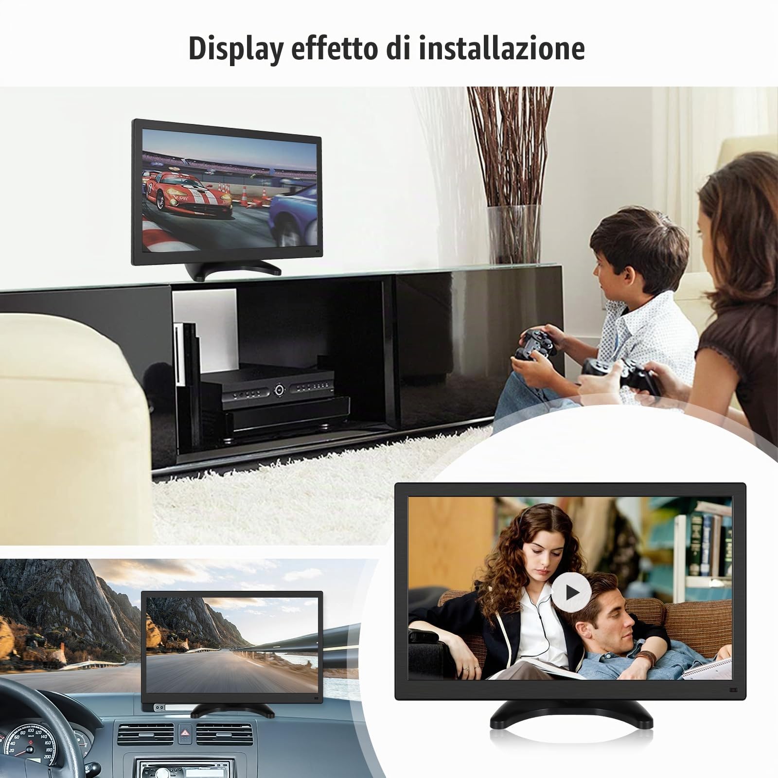 CAMECHO 15,6 Pollici Mini Monitor Full HD 1920 * 1080 Altoparlante Integrato con HDMI-VGA Ingresso-RAC-BNC Display Video Player Monitor per Gioco/PC/TV/DVD/Camera di Sicurezza