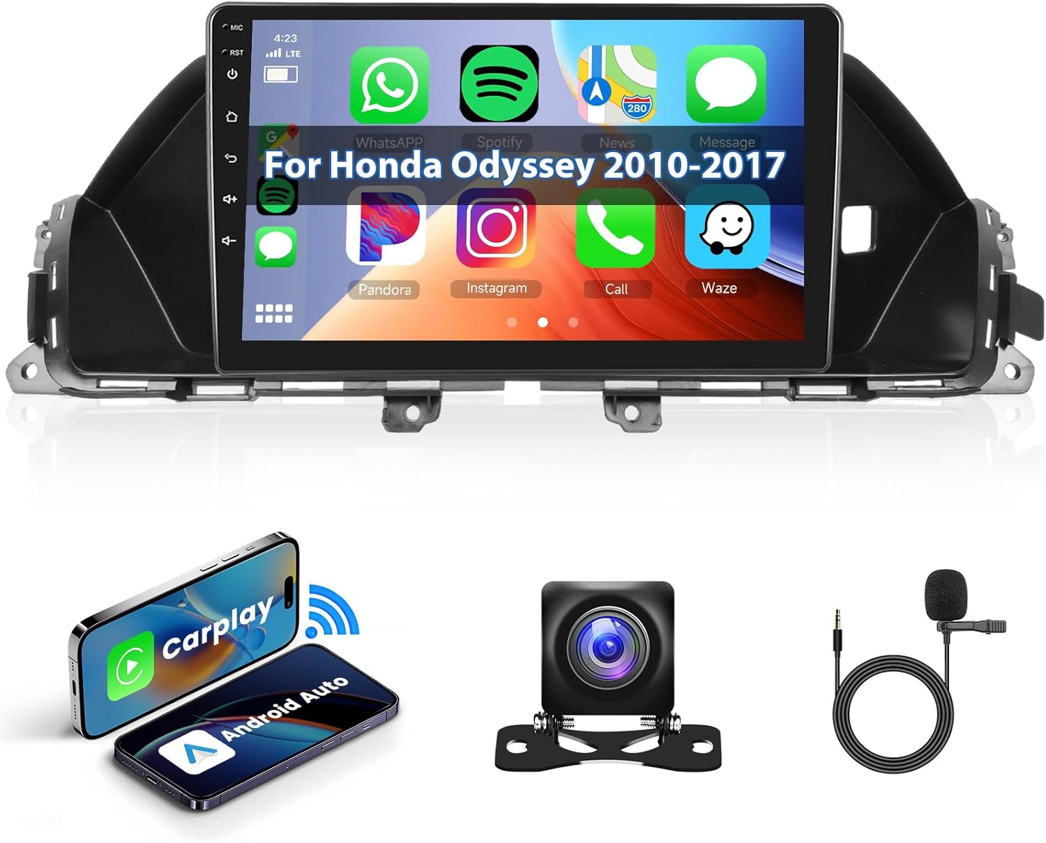 Hodozzy Android Car Radio for Honda Odyssey 2010-2017 Car Stereo, Wireless Carplay Android Auto Mirror Link, 32GB 9 Inch Touch Screen GPS Bluetooth WiFi FM RDS HiFi SWC, Rear View Camera 2 Din 1G+32G
