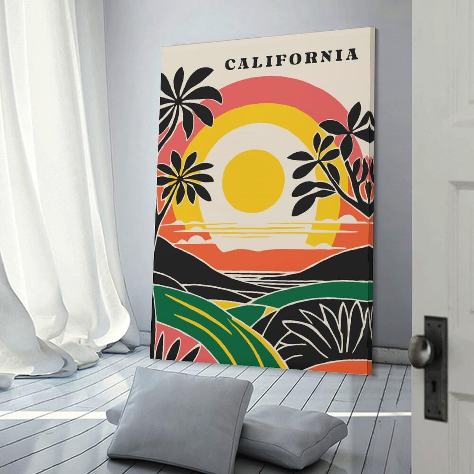 Junmoney California Retro Sunset Decorative Canvas Print 08x12inch(20x30cm), for Gallery Wall Layouts in Home Or Office, Home Wall Art for Statement Displays