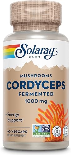 Solaray Hongo Cordyceps fermentado de 500 mg  Función cardíaca saludable, apoyo de energía y resistencia  60 cápsulas vegetales, 30 porciones
