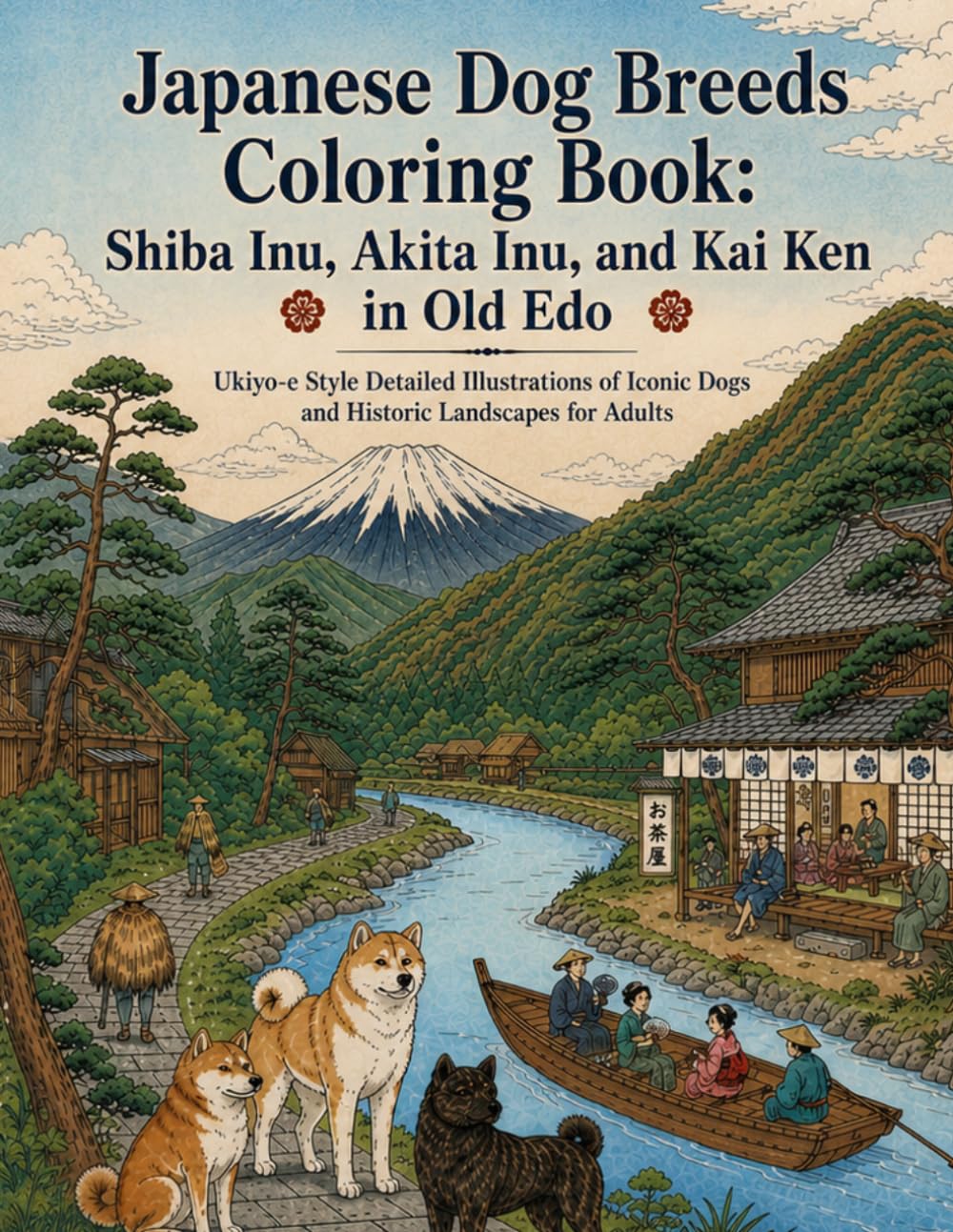 Japanese Dog Breeds Coloring Book: Shiba Inu, Akita Inu, and Kai Ken in Old Edo: Ukiyo-e Style Detailed Illustrations of Iconic Dogs and Historic Landscapes for Adults