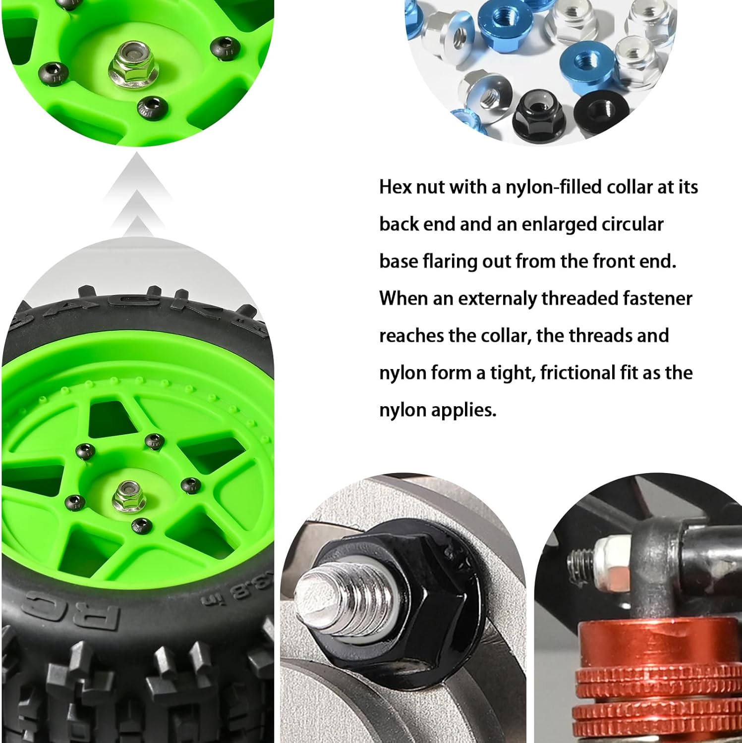 M3 Flange Lock Nuts Metric Nylon Inserted Hex Self-Lock Non-Slip Aluminium Self Clinching Nuts for 1/12 1/14 RC Car Axial Furniture DIY Industrial Construction Fasteners, 4 Pcs