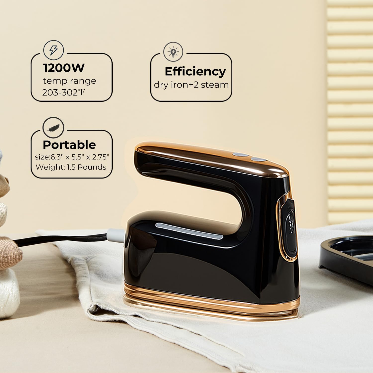 YIKA Clothes Steamer & Iron 2-in-1, Handheld Clothing Fabric Wrinkle Removal, 300ml Water Tank, Large Alloy Soleplate, Lightweight Small Garment Steamer for Home or Travel