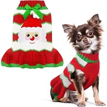 PETCARE Christmas Dog Dress Sweater with Harness Hole Cute Santa Red Striped Knitted Puppy Sweaters Vest Soft Warm Fall Winter Girl Dog Clothes for Small Medium Dogs Cats Pet Xmas Outfits, Small