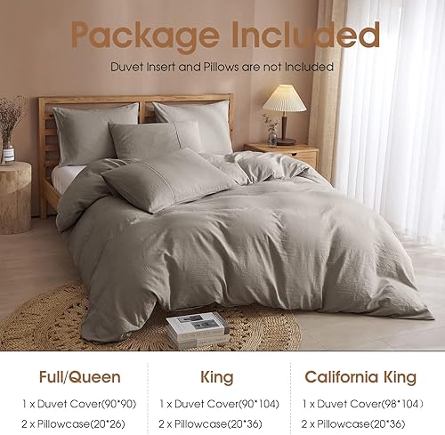 Miniatura 6 de Juego de funda de edredón de 3 piezas, 100% lino francés natural, transpirable, duradero, con 8 lazos en las esquinas y cierre de cremallera, funda