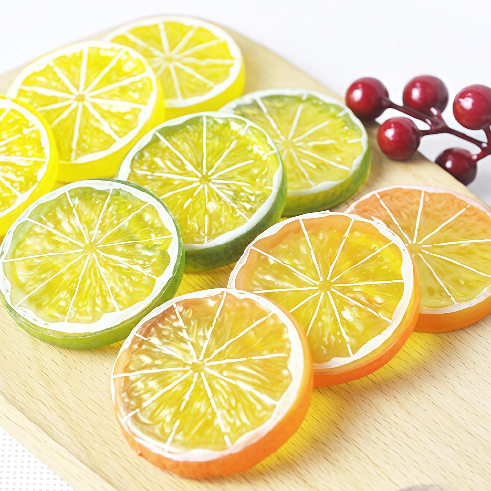 Set De 45 Piezas De Decoración con Limones Artificiales, Rodajas Y Cubos De Limón, Adorno para Mesa De Verano, Decoración para Cocina Y Jarrón, Manualidades DIY