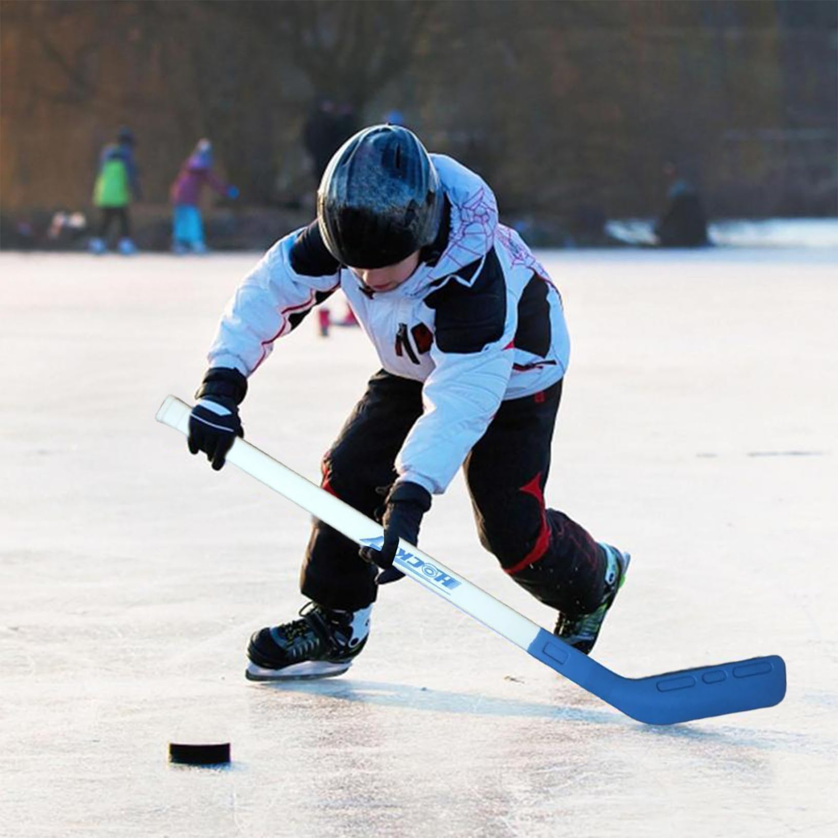 Set da Hockey per Bambini Allenamento su Pavimento per Strada Bastone da Hockey per Bambini con 2 Palline per Ragazzi e Ragazze Indoor Outdoor, Blu Rosso Set Bastoni da Strada per bambin