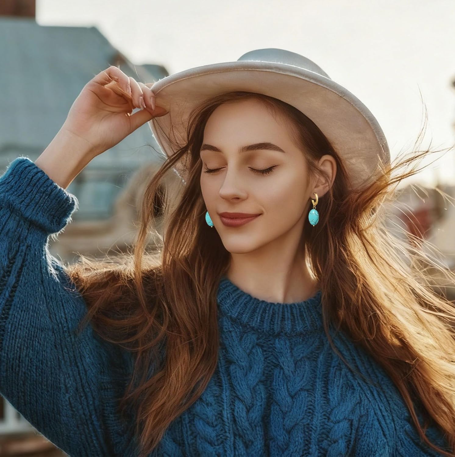 Oval Birthstone Natural Gemstone Earring for Women 18k Gold Plated Huggie Hoop Drop Jewelry Valentine's Day Birthday Gift for Wife Girlfriend Mother - Image 2