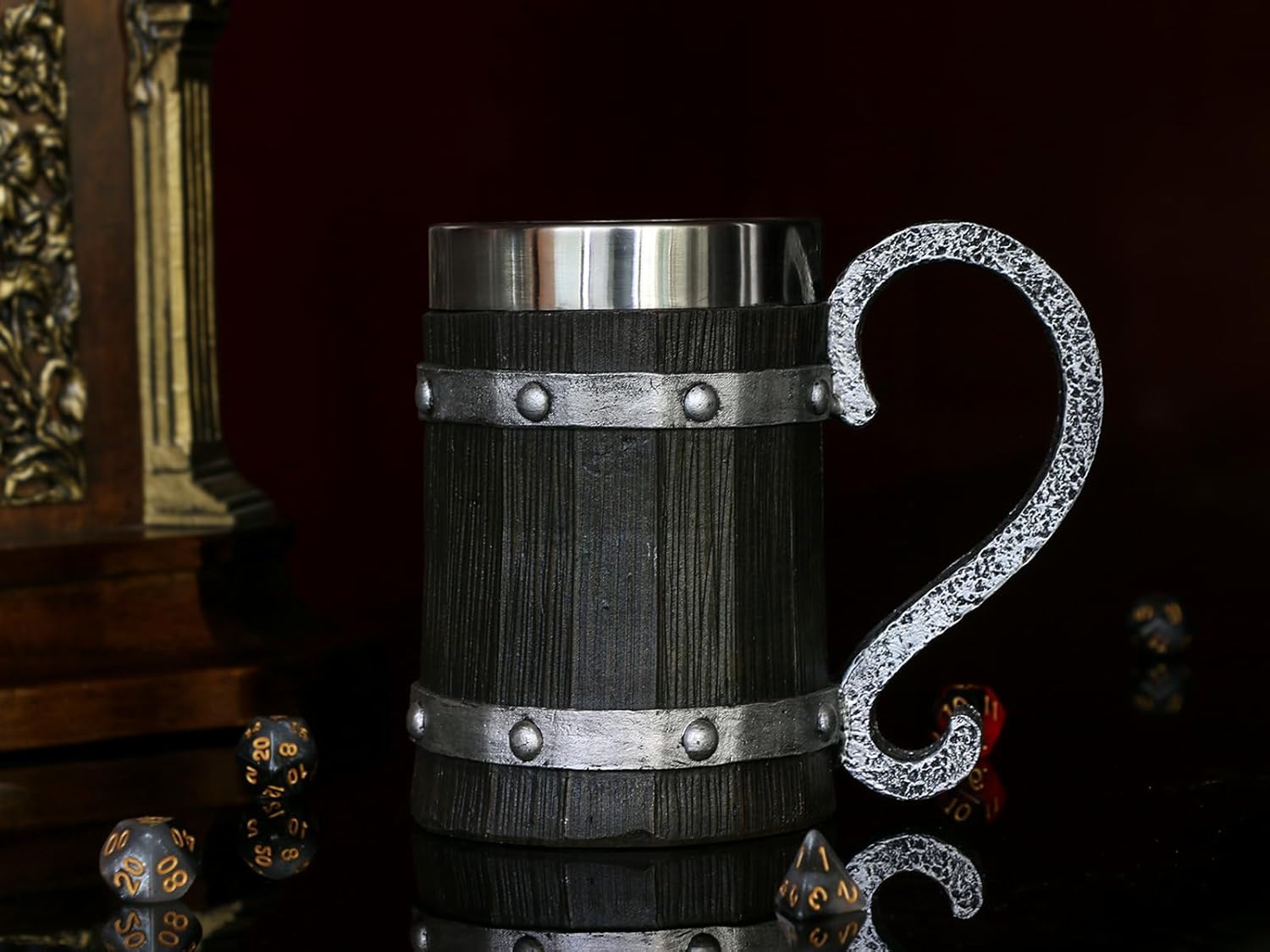 Viking Beer Mug Gifts for Men - 21oz Nordic Wooden Barrel Beer Tankard Cup Viking Norse Decor Stainless Steel Cool Coffee Mug for Men Medieval Beer Cup Stein - Image 2