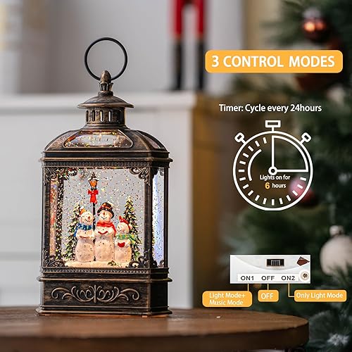 Miniatura 4 de Globo de nieve de Navidad con remolino de muñeco de nieve brillante y coro con música y temporizador, linterna de agua iluminada con USB/pilas para