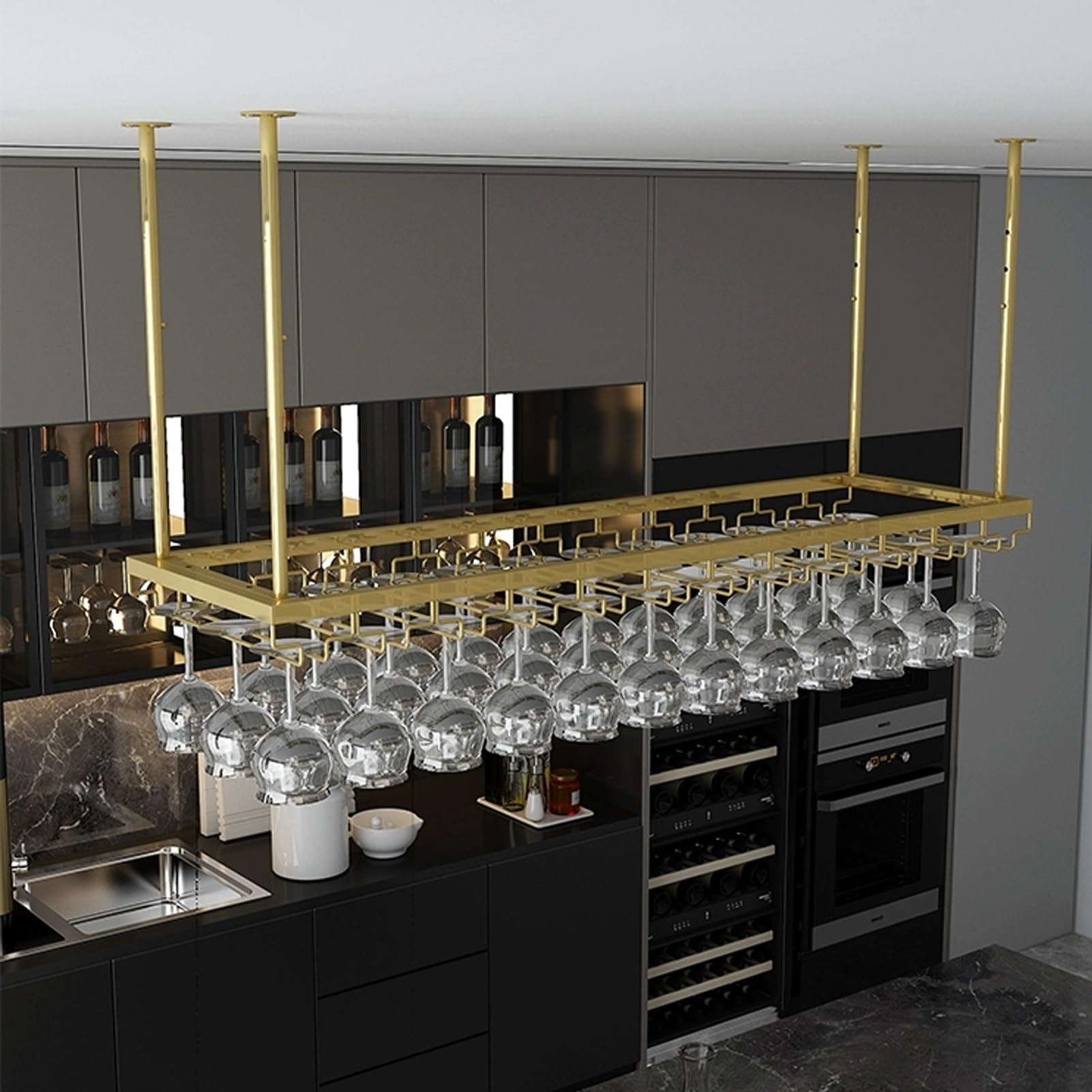 Étagère à verres à vin suspendue de plafond en métal ajustable 80x35 cm