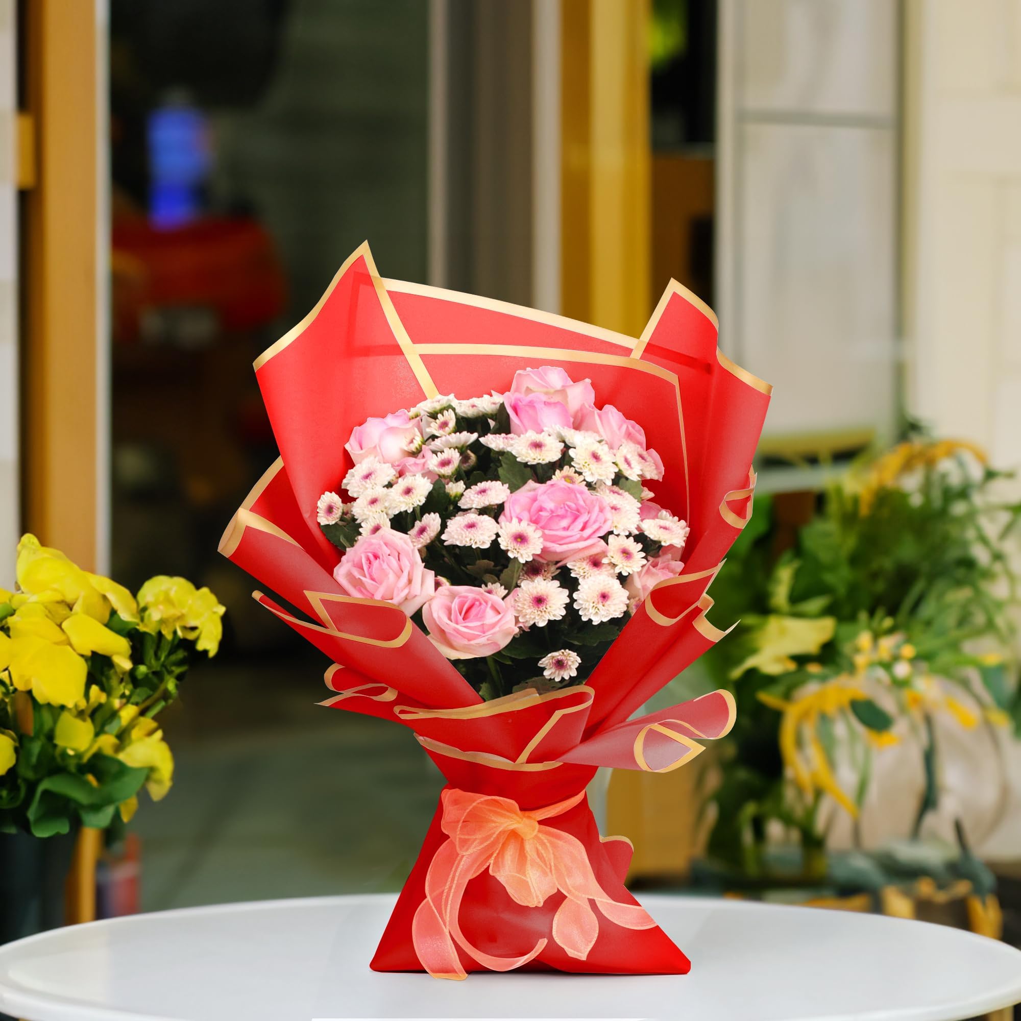 OUKEYI 145 vellen Koreaans katoenen inpakbloemenpapier, waterdicht geplooid bloemeninpakpapier voor boeketten en geschenkverpakkingen