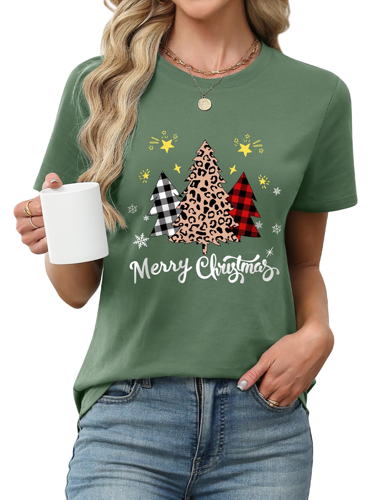 Generico Maglietta Rossa Natale Donna Elegante Brutto Maglie Girocollo Renna Natalizia Magliette Stampa Tunica Sweatshirt Natalizio Manica 3/4 Tee Tops Christmas Camicie Regali Natale 2024 Offerte