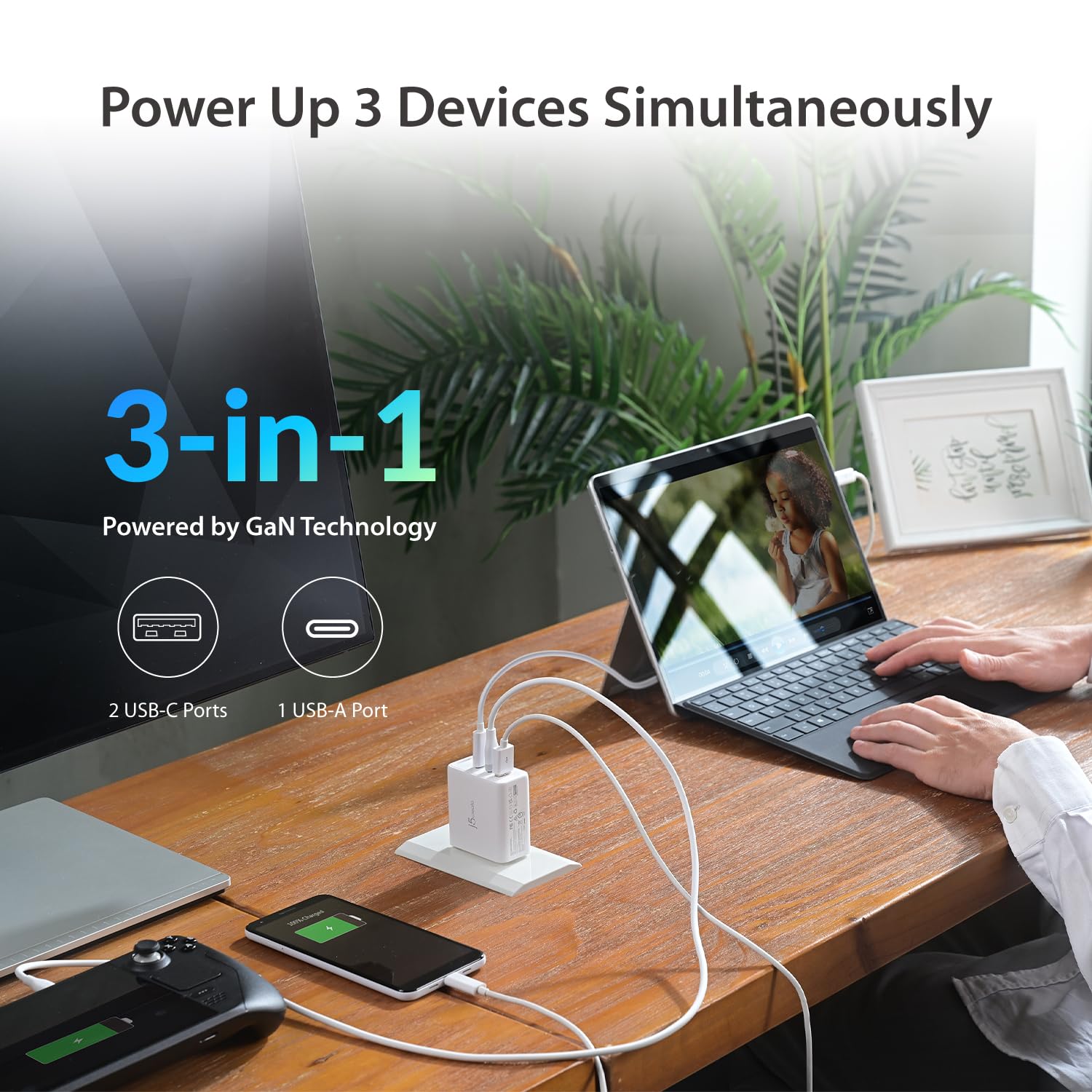 J5create Cargador De 3 Puertos Gan Usb-c® De 65 W (jup3365) | Meses Sin