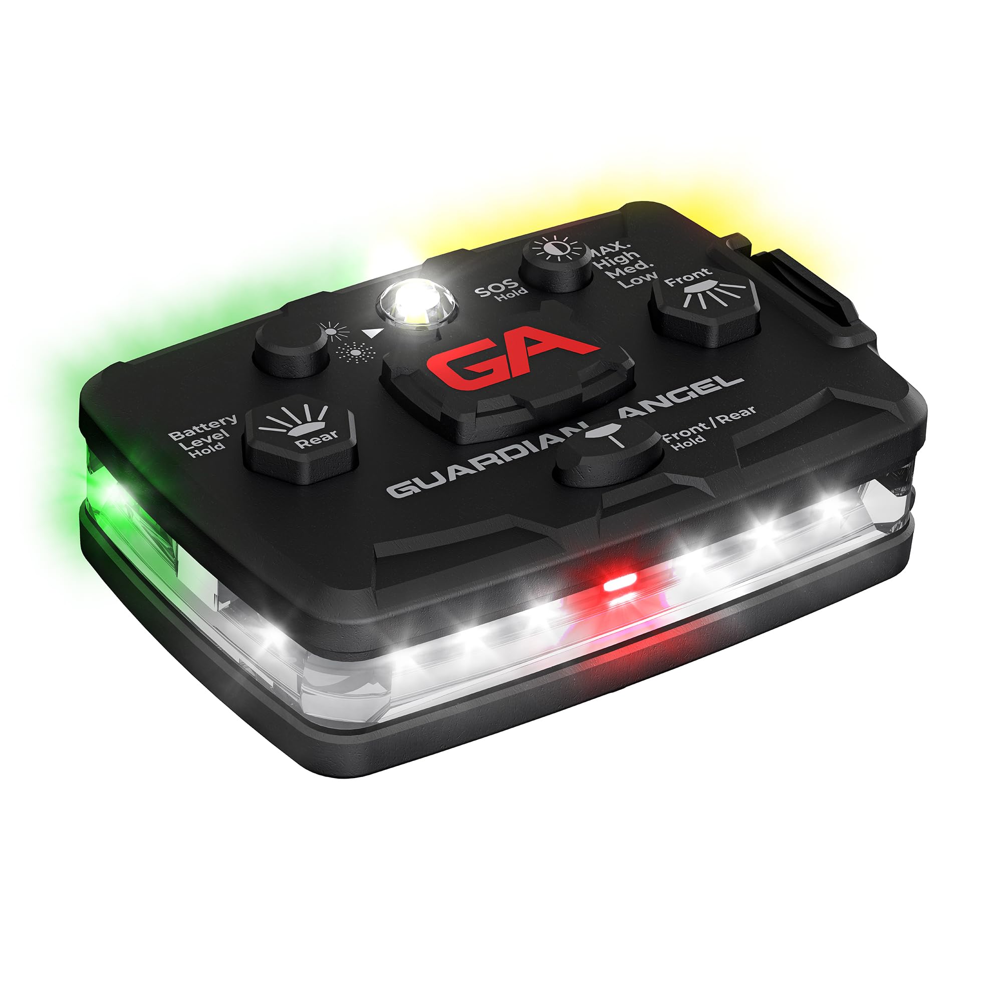 Guardian Angel Elite Safety Light - White Front &amp; Green/Yellow Rear | Beacon Device. Rechargeable, magnetic, hands-free wearable &amp; mountable. For Construction, Roadside &amp; More.