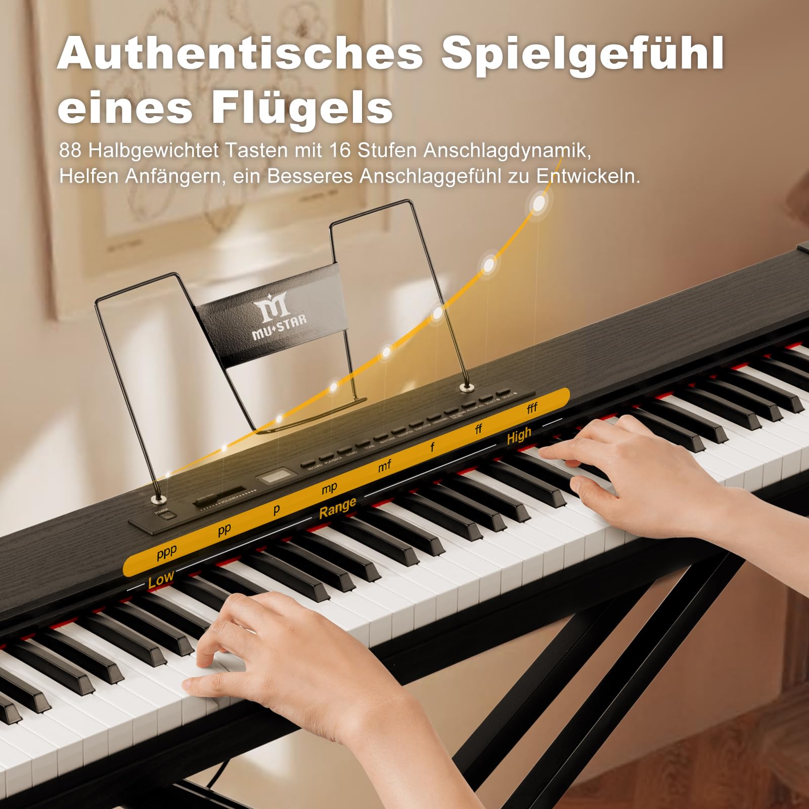 MUSTAR E Piano numérique 88 touches, clavier semi-lesté et Bluetooth, kit portable avec pédale de sustain, support de clavier et sac de transport (noir et banc de piano)