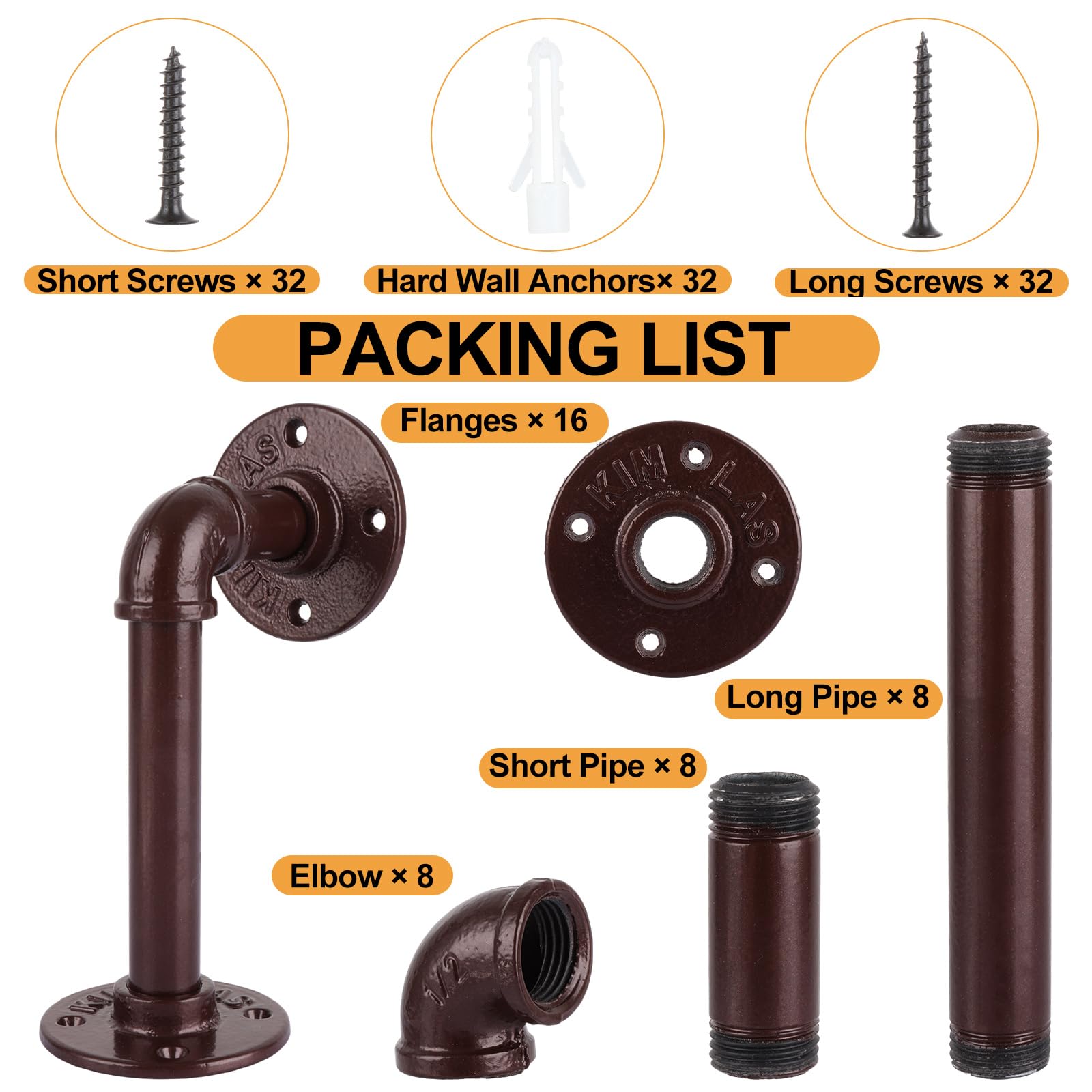 MUXHEL 8PCS Industrial Pipe Shelf Brackets, Wall Mounted Industrial Shelf Brackets with Screws - Image 3