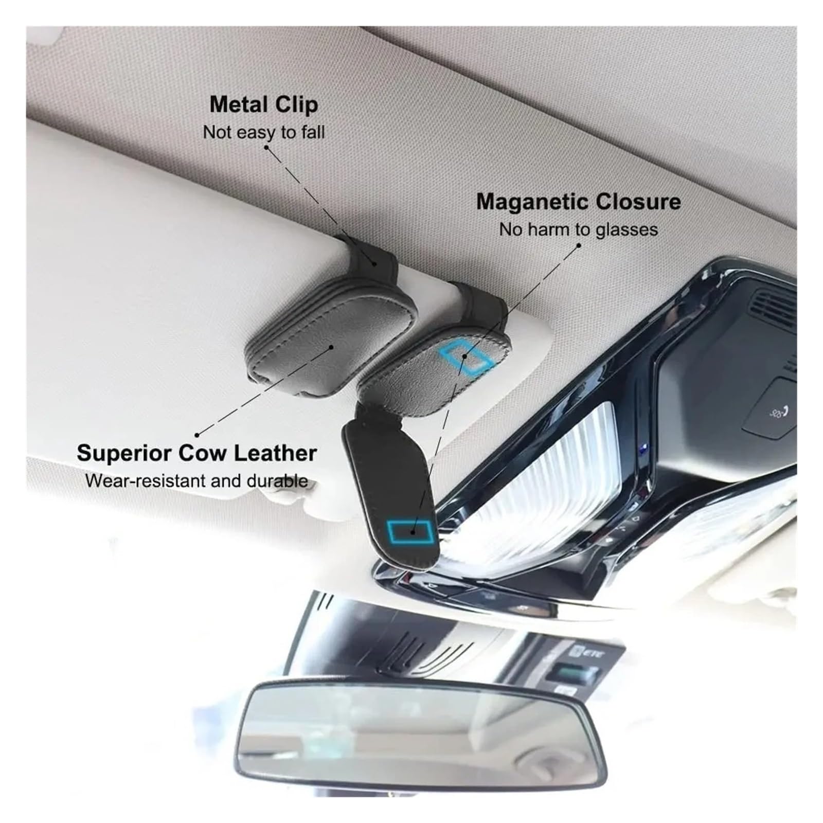 Supporto Universale per Occhiali da Sole Clip Magnetica in Pelle Biglietto per Biglietti Visiera Parasole per Scatola Decorativi Custodia Occhiali da Sole Auto(Red)