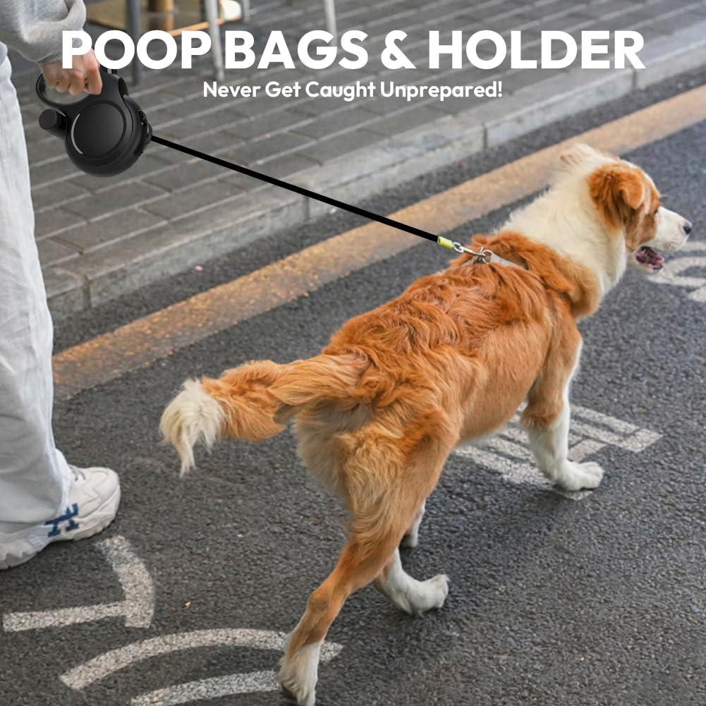 Hundeleine 8m, Einziehbare Hundeleine, Rollleine für Hunde, Rollleine mit Kotbeutelhalter, mit Bissfesten Stahlseil, Anti-Rutsch-Griff & Schnellbremsknopf, für Training, für Hunde bis 50 kg (Schwarz)