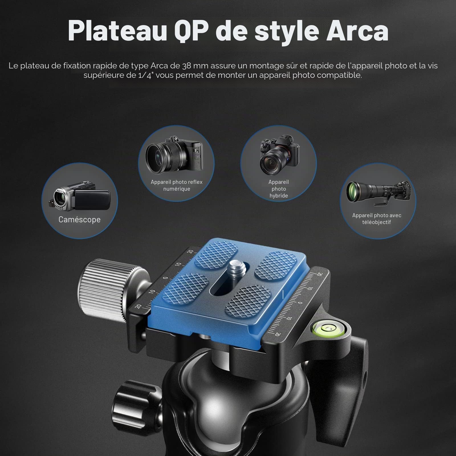 NEEWER Tête sphérique à Profil Bas pour trépied d'appareil Photo, 36 mm, tête de trépied panoramique en métal avec Centre de gravité Bas, Compatible avec Plaque de dégagement Rapide Arca 1/4" pour