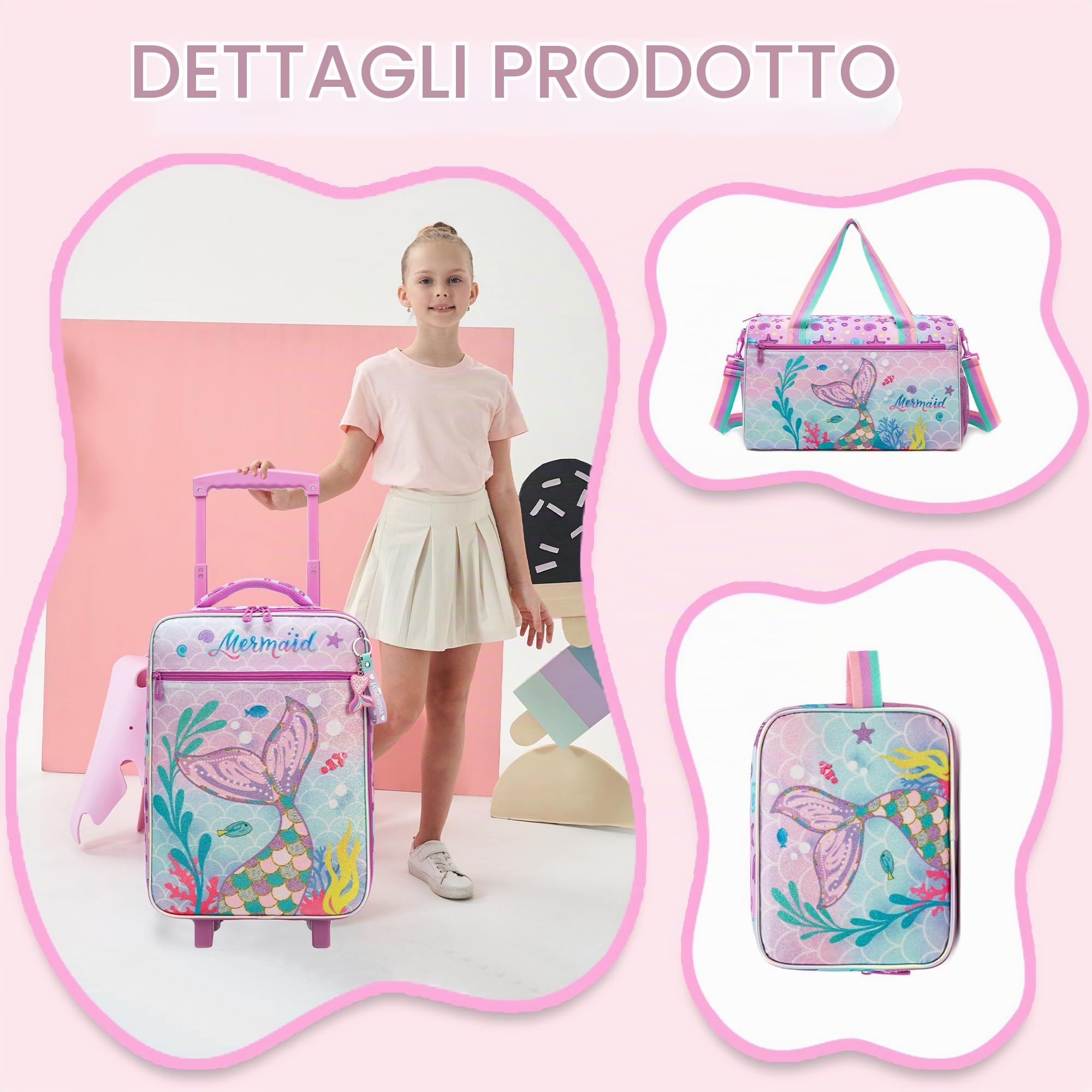 HTgroce Valigia Bagaglio a Mano, Trolley Bambino Borsone da Viaggio, Borsa Piscina Bambina, Bagaglio per bambini con Borsa da Toilette Viaggio