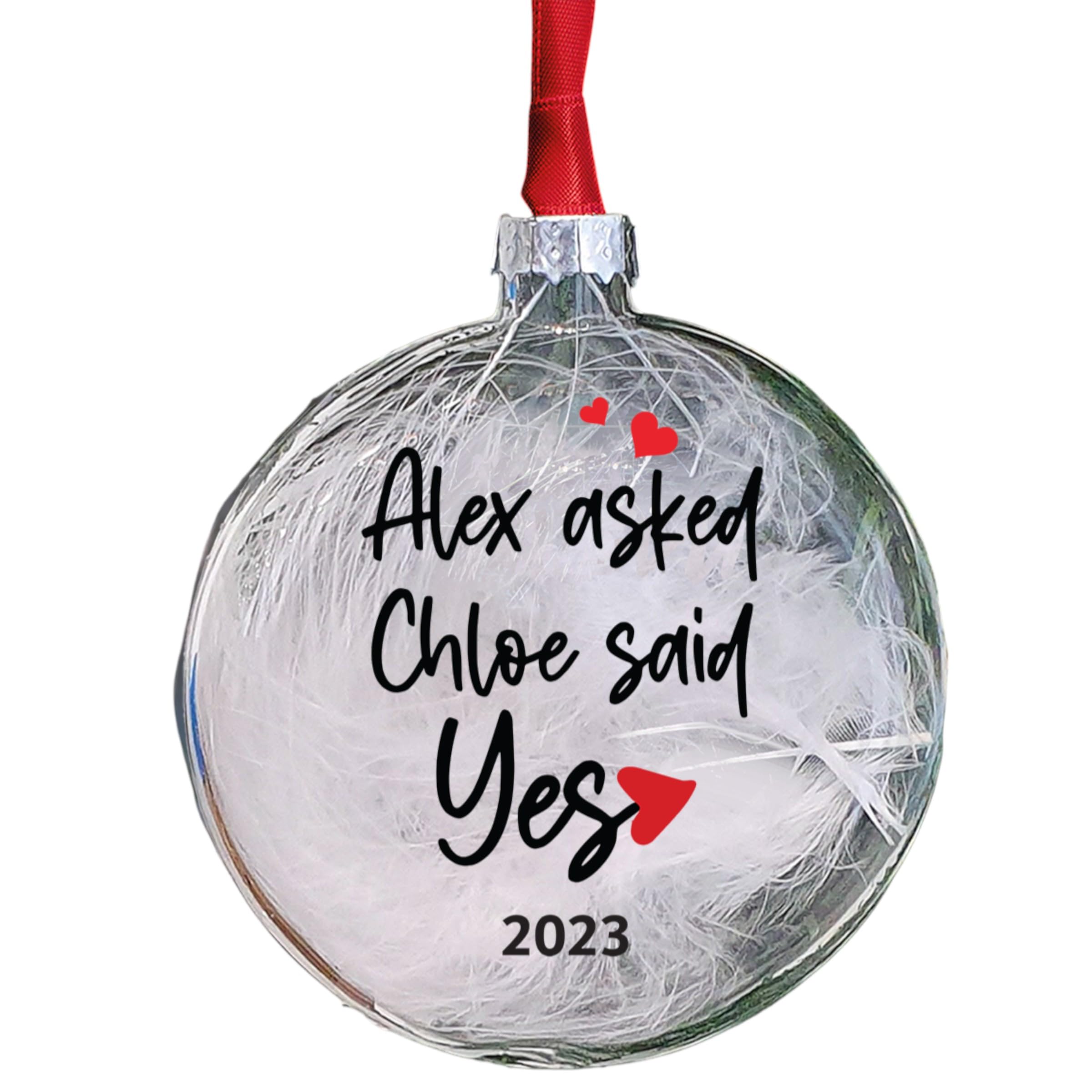 Couples Engagement Gift Personalised Engaged Couples Glass Bauble Gift. Marry Me Idea or Said Yes Keepsake