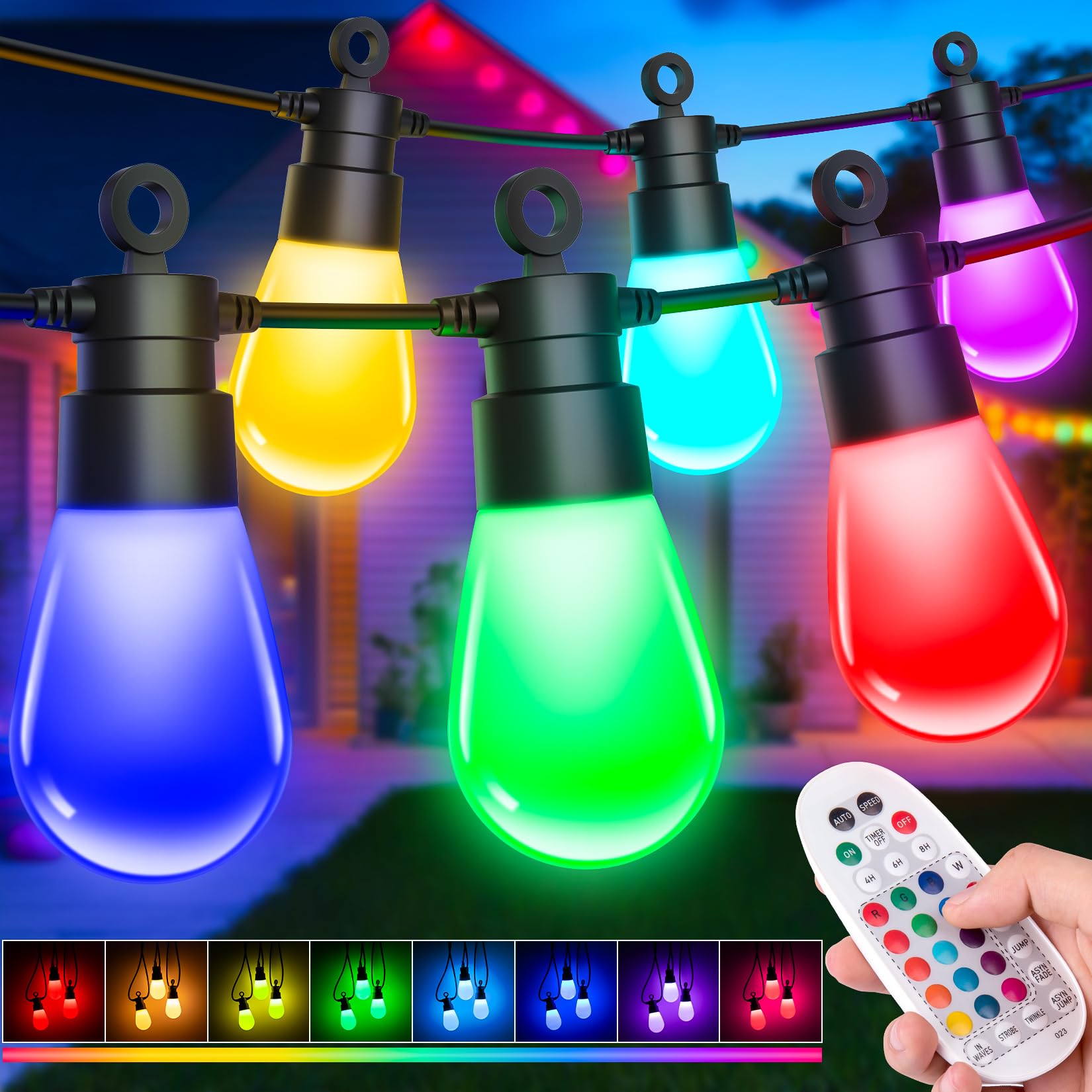 LED Lichterkette Außen Strom Weihnachten - 21M Dimmbar Bunt RGB Glühbirnen IP65 Wetterfest Outdoor Fernbedienung Retro Color Fairy Lights Aussen für Party Terrasse Biergarten Pavillon Balkon Garten