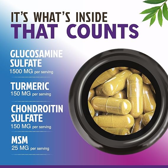 Glucosamine Chondroitin MSM Complex - 3X Strength Joint Support Supplement with Glucosamine Sulfate, Turmeric, Boswellia - For Cartilage, Mobility & Flexibility - Bottled in USA - 60 Capsules