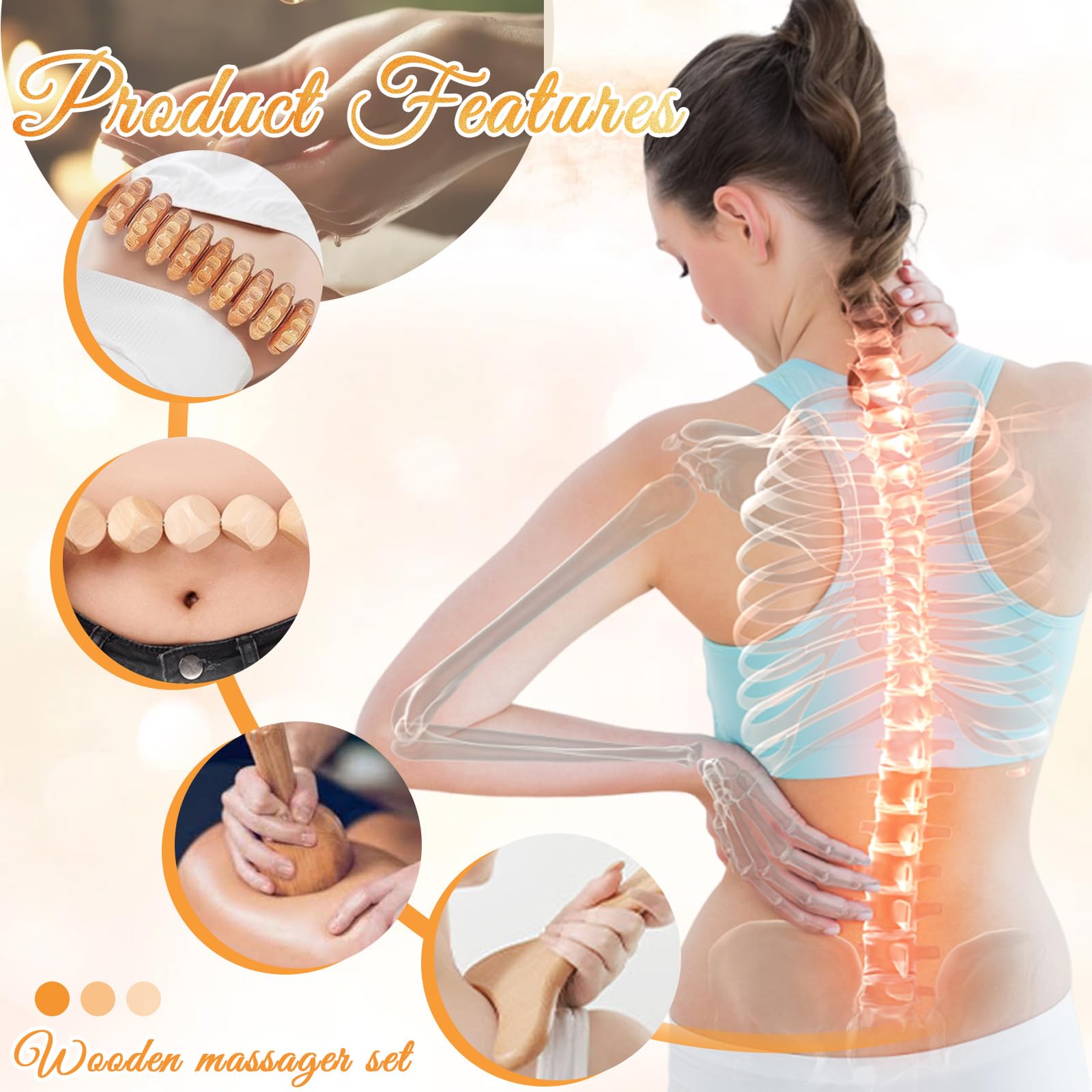 Outils de massage thérapeutique du bois pour le contour et la mise en forme du corps, kit de madérothérapie avec masseur de drainage lymphatique, outils de sculpture du corps en bois, rouleau de