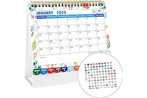 Mini Desk Calendar 2025-2026 with Stickers, 18-Month Standing Flip Small Desk Calendar