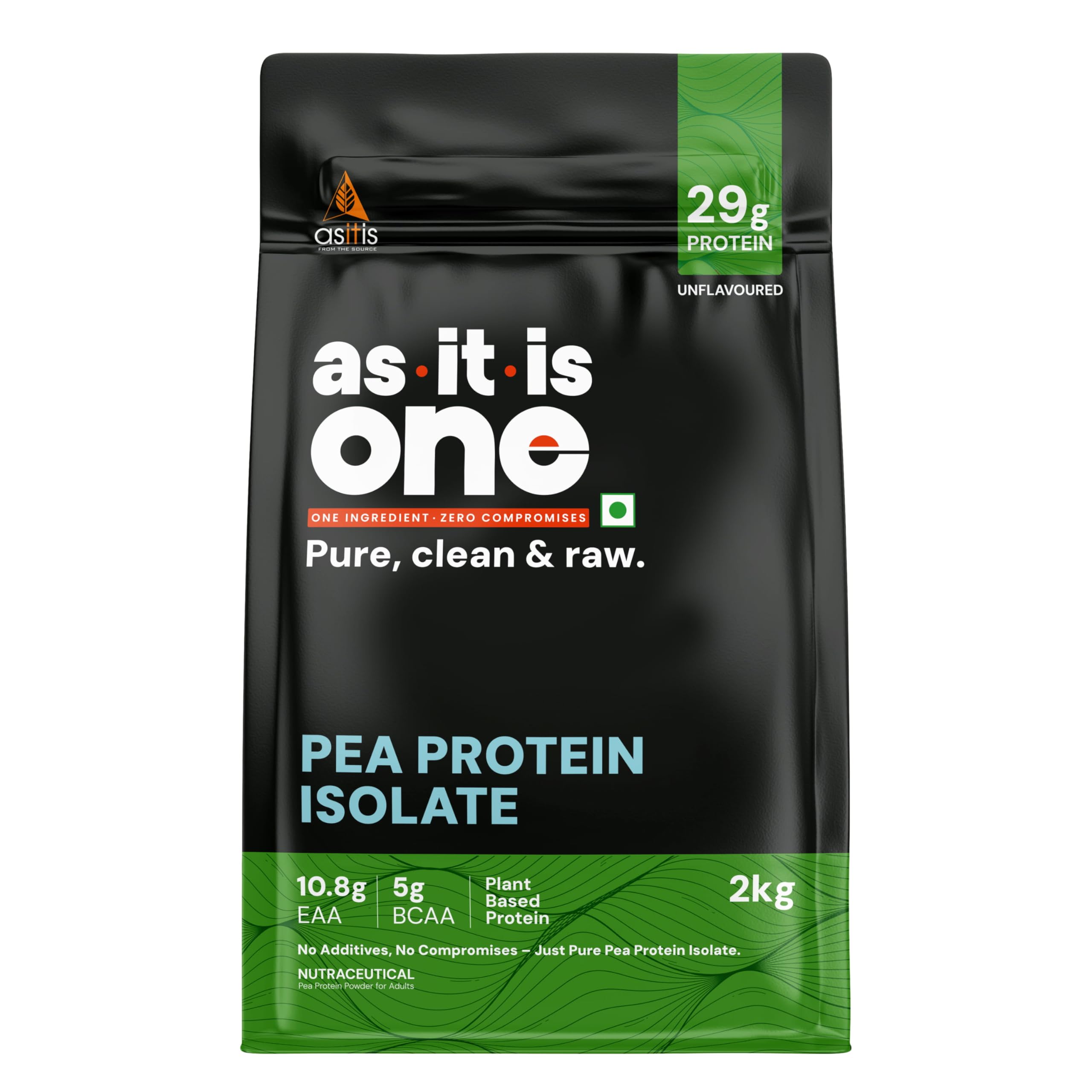 AS-IT-IS ONE Pea Protein Isolate - Plant Based - Unflavoured, 29g Protein, Supports Muscle Recovery & Growth, Adults of All ages, 2kg