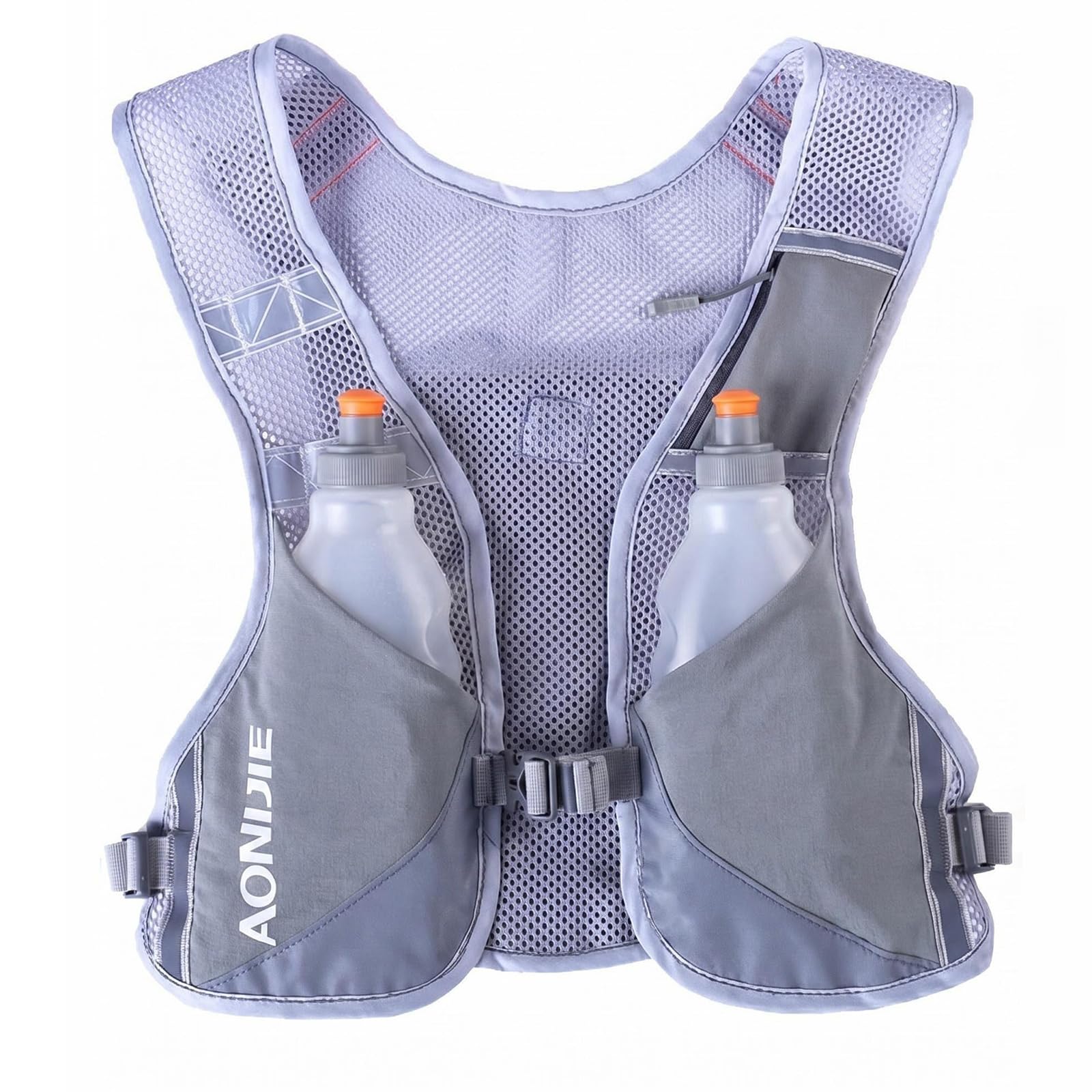 AONIJIE Ultralight Running Vest with Reflective Strip Breathable Hydration Backpack for Hiking Camping Marathon Cycling Race (Gray with 2*250ml Water Bottle)-image-11