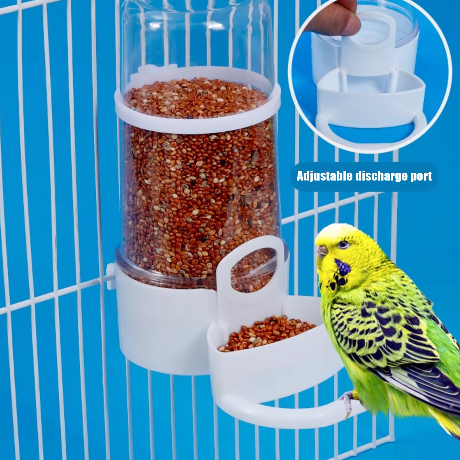 Dispensador de agua para pájaros, 2 botellas automáticas para jaula, dispensador de alimentos para loros, comedero para loros, accesorios para periquitos, cacatúas (blanco, 415 ml)
