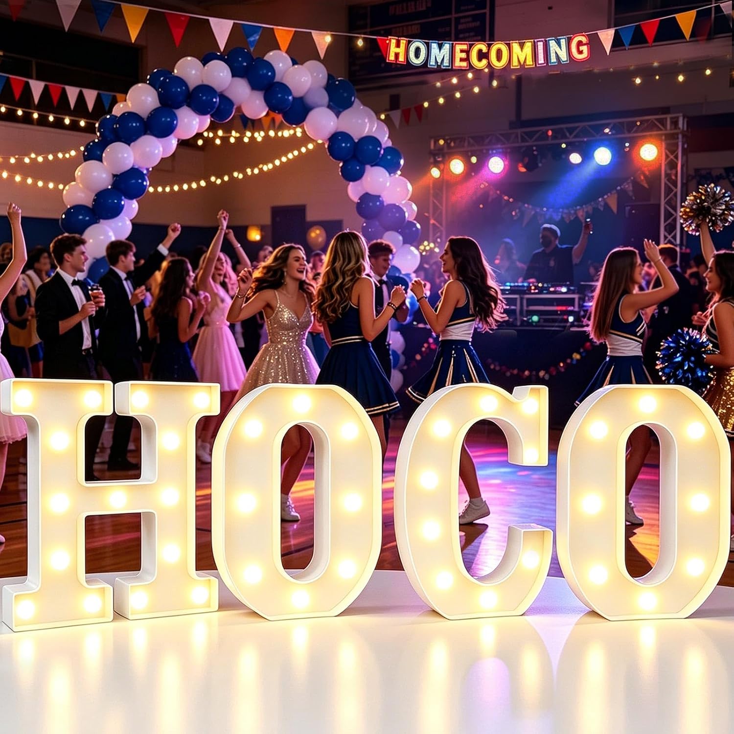HOCO Homecoming Decorations Light Up Letters, Marquee Letter Lights HOCO Sign Table Centerpieces for High School College Homecoming Dance Spirit Week Back to School Party-Warm White