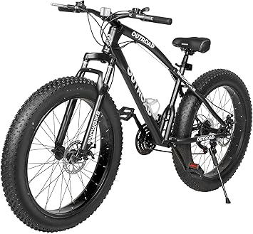 Betterland Outdoor 26 Inch Wheels Fat Tire Mountain Bike, 21-Speed Bicycle with Dual Front Suspension, High Carbon Steel Frame with Double Disc Brake and Anti-Slip Bicycle for Adults