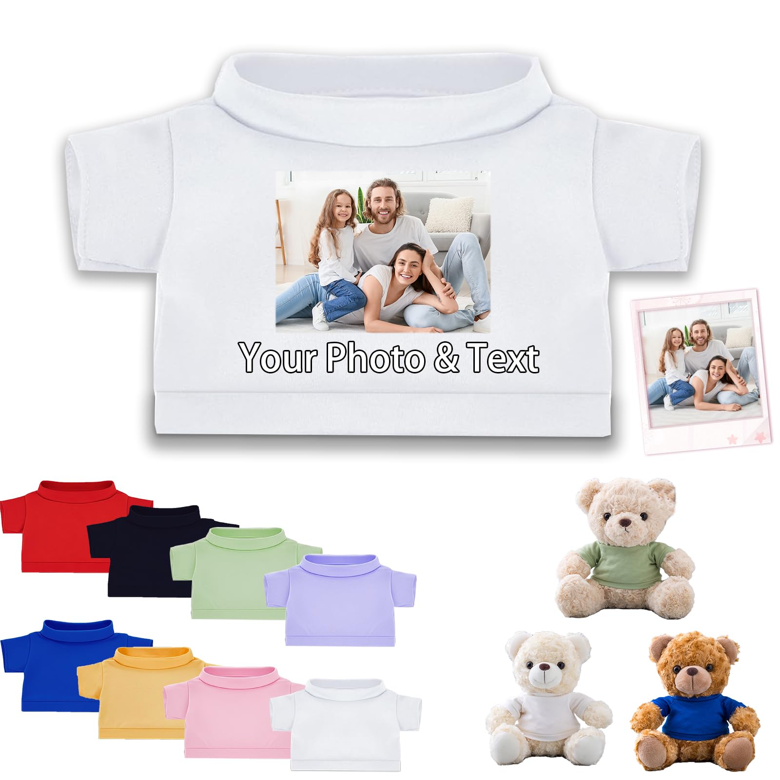 FAHOXUMR Personalised Teddy Bear Clothes with Photo Text, Custom Stuffed Animal Clothing Fit 8-16inch Stuffed Bear Clothes, Personalised Doll Clothing Make Your Own Plush Doll Shirt