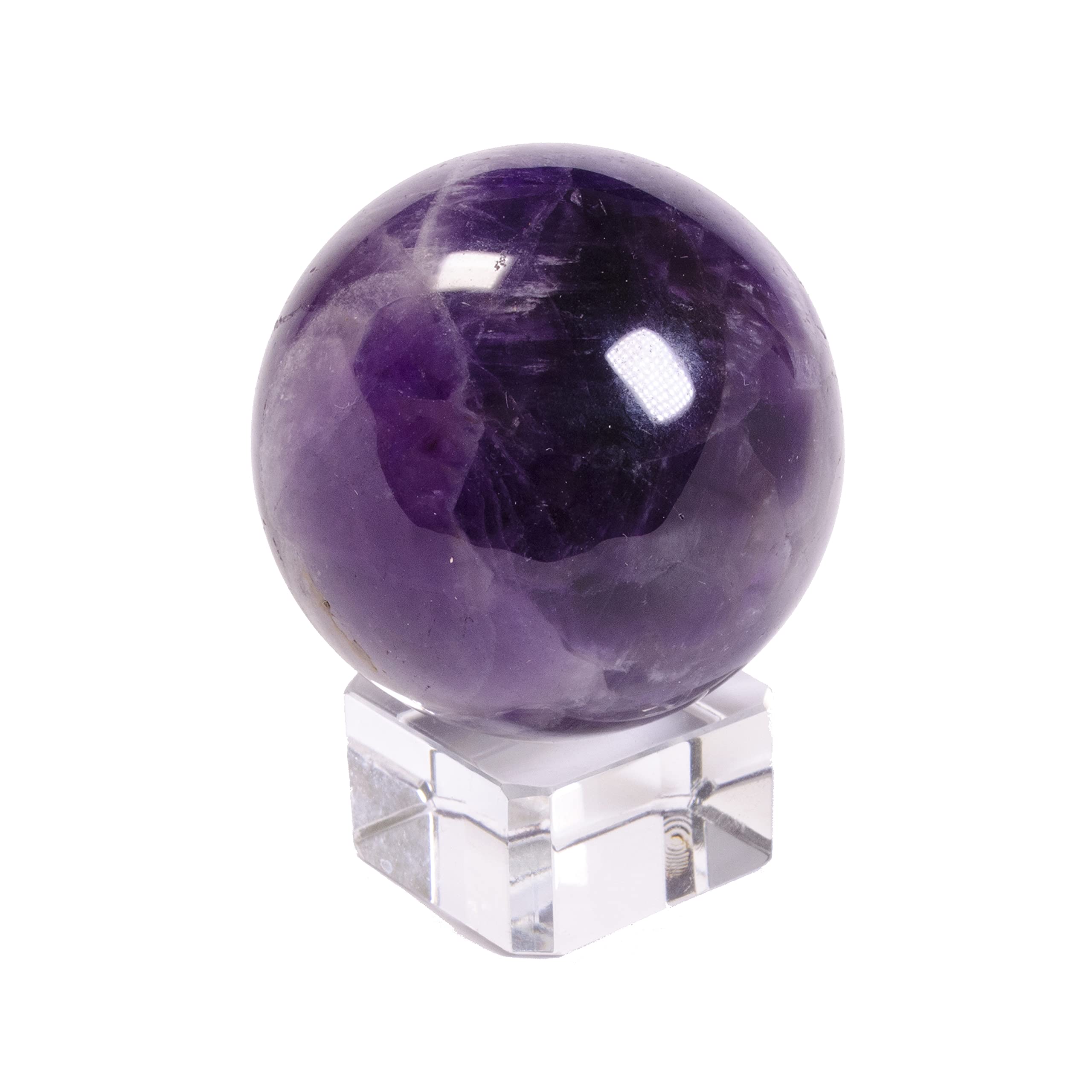 Yippee 40mm White Crystal Quartz,Rose Pink Quartz,Tiger's Eye,Lapis lazuli, Green Aventurine,Amethyst,Citrine,Black Obsidian Gem Stone Sphere- (1 point) with glass stand (Amethyst)