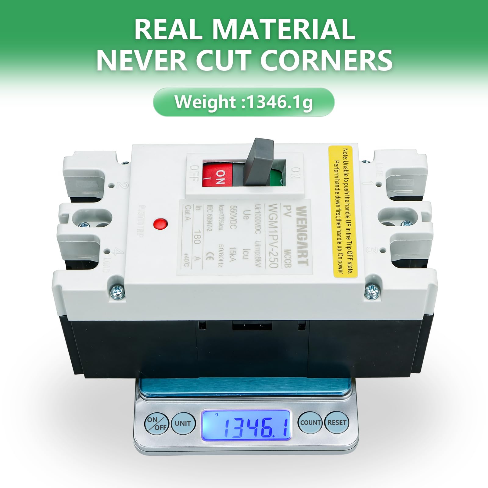 Wengart Disyuntor de Caja Moldeada MCCB 180A DC 500V 2P Interruptor Automático Magnetotérmico para Sistemas Solares