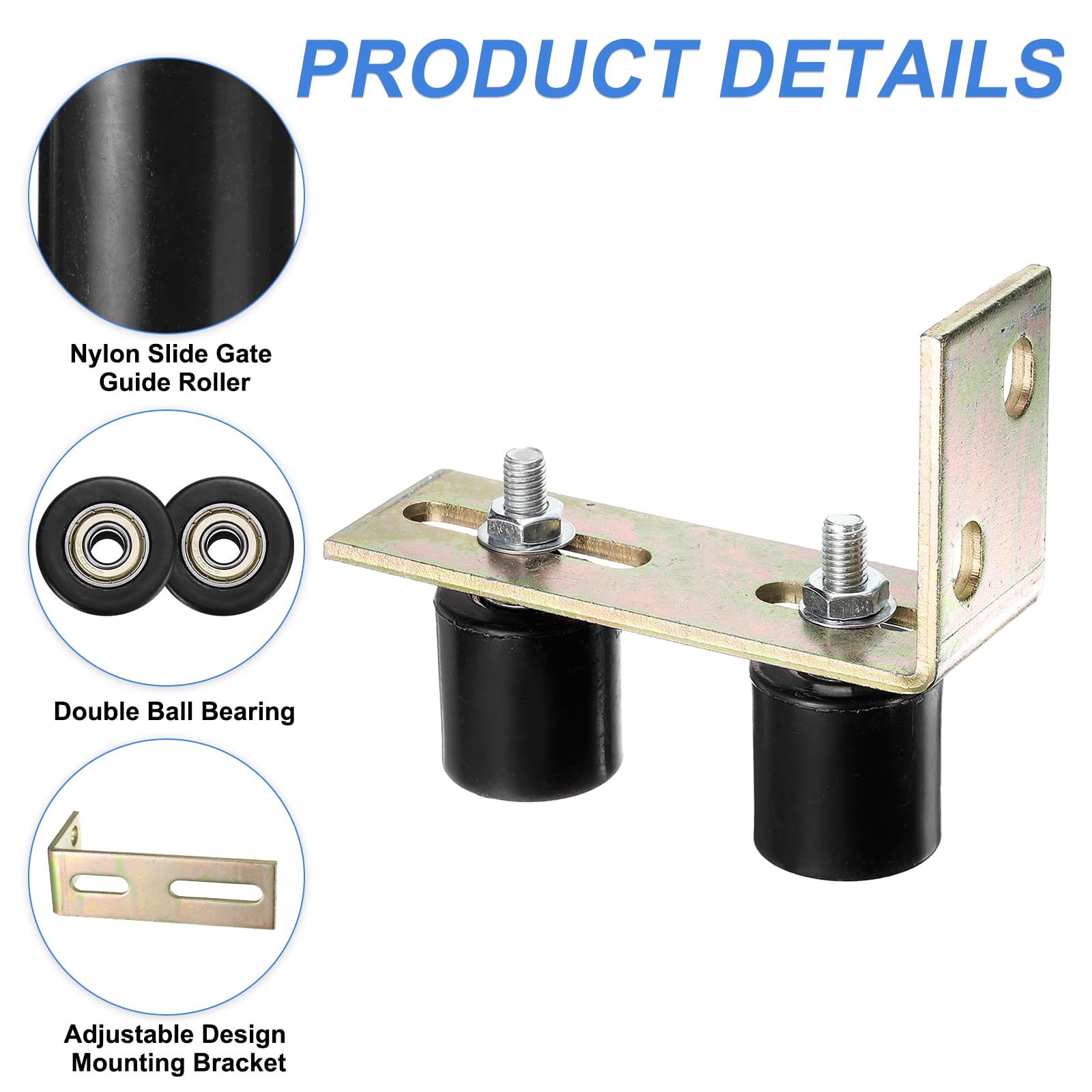 QUARKZMAN 4Pcs Rodillo Guía para Puerta Corredera, 1.7" Rodillos de Nylon Conjunto de Soporte y Bracket en Forma L, Rodillo Guía Universal con Rodamiento Bolas Sellado, Negro